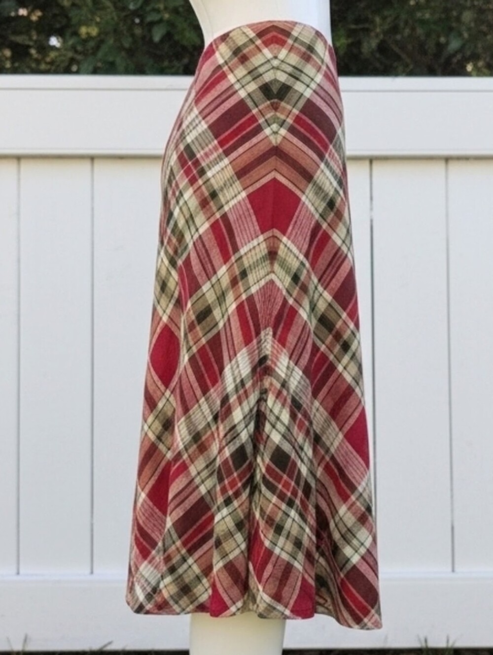 NWOT Vintage Jones New York Linen Red Plaid Circle Skirt - Picture 2 of 6